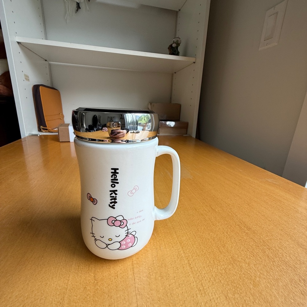 Hello Kitty White and Pink Coffee Mug with Silver Lid